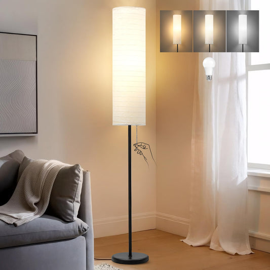 GyroVu Stehlampe Papier für das Wohnzimmer, 65” stehende Lampe, hohe Lampe für das Schlafzimmer mit Papierlampenschirm, 3 Farbtemperaturen Stehlampe für das Wohnzimmer (Glühbirne Enthalten)