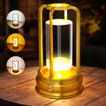 Tischlampe kabellos – Dimmbare Akku-Tischlampe 2000mAh mit Touchsteuerung, 3 Lichtfarben, USB-C, Aluminium, LED Tischlampe für Innen & Außen, Terrasse, Restaurant, Schlafzimmer, Gold 1er Set