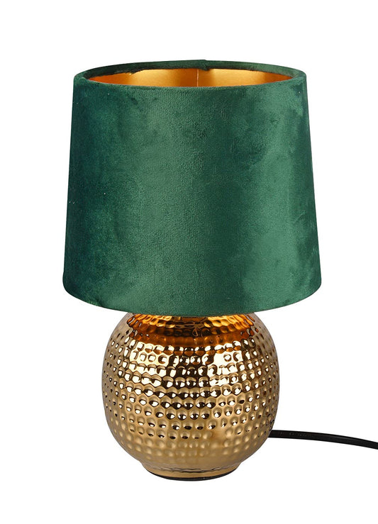 Reality Leuchten Tischleuchte Sophia R50821015, Keramik goldfarbig, Samtschirm gürn oder goldfarbig, exkl. 1x E14, 16 cm