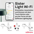 Zafferano, Sister Light Wi-Fi Lampe, Wiederaufladbare und Kabellose Tischlampe mit Fernbedienung, Geeignet für den Innen- und Außenbereich, Stufendimmer, 2200-4000 K, Höhe 32,8 cm, Farbe Elfenbein
