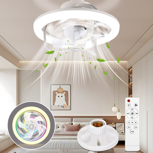 YOOHBERRYS Lampe mit Ventilator, deckenventilator klein, RGB Ventilator mit Lampenfassung E27, deckenventilator mit beleuchtung,16 Farbtemperatur, Timer und 3 Windstufen (28CM*18CM)