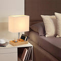 Dreamholder Tischlampe mit 3 USB A+C Anschlüssen, 3 Telefonständer, Moderne USB Nachttischlampe für Schlafzimmer, Wohnzimmer, Büro, Nachttischlampe mit Naturholzsockel & Stoffschirm