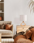 EDISHINE Nachttischlampe aus Holz, Tischlampe mit E27 Leuchtmittlel, Lampenschirm aus Leinen, mit Kabel, Moderne Beige Tischleuchte Vintage für Wohnzimmer, Schlafzimmer, Landhausstil [Energieklasse F]