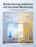 DREO Smart Deckenventilator mit Licht, 132 cm, 12 Geschwindigkeiten(APP), 3 Modi, stufenlos dimmbares LED-Beleuchtung, leiser DC-Motor, 12H-Timer, Fernbedienung/Alexa, für Innenräume, Weiß