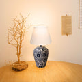 FSLiving Tischlampe Keramik Tischleuchte Lampe, Vintage Dimmbar Nachttischlampe mit Stoffschirm 1xE27, LED Wiederaufladbare Kabellose Akku Tischlampe für Nachttisch Beistelltisch Esstisch TD1013B