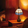 FSLiving Tiffany-Stil Tischlampe Kabellos Warmweißes,Blau Wiederaufladbar Tischleuchte, Dimmbar Nachttischlampe mit Glasschirm und Fernbedienung für Nachttisch Esszimmer Schlafzimmer -B2CDTD