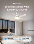 DREO Smart Deckenventilator mit Licht, 132 cm, 12 Geschwindigkeiten(APP), 3 Modi, stufenlos dimmbares LED-Beleuchtung, leiser DC-Motor, 12H-Timer, Fernbedienung/Alexa, für Innenräume, Weiß