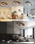 Meloweel LED Deckenlampe Holz dimmbar, Drehbar 350°, Massivholz Schwarz Vintage Deckenleuchte, 28W 40cm 2800lm 3000K-6000K mit Fernbedienung Schlafzimmerlampe, Memory-Funktion, 3W Nachtlicht