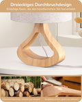 EDISHINE Nachttischlampe aus Holz, Tischlampe mit E27 Leuchtmittlel, Lampenschirm aus Leinen, mit Kabel, Moderne Beige Tischleuchte Vintage für Wohnzimmer, Schlafzimmer, Landhausstil [Energieklasse F]