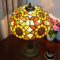Lampe Buntglas-Sonnenblumen-Tischlampe, Nachttisch-Leseschreibtischlampe, Vintage-Orange-Blau-Nachtlampe, 19 Zoll hoch, für Wohnzimmer, Schlafzimmer, Arbeitszimmer, Bücherregal, Büro, A