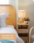 EDISHINE Nachttischlampe aus Holz, Tischlampe mit E27 Leuchtmittlel, Lampenschirm aus Leinen, mit Kabel, Moderne Beige Tischleuchte Vintage für Wohnzimmer, Schlafzimmer, Landhausstil [Energieklasse F]