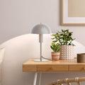 Lightbox Pilz-Tischlampe | 27 cm Höhe, Ø 15 cm | Home Office Schreibtischlampe mit Wipp-Schalter | Mini LED Lampe als Nachttischlampe für das Schlafzimmer | E14 | aus Metall in Matt Taupe/Grau