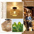 Rayofly Rattan Deckenlampe Hängend, Boho Deckenleuchte mit Rattan Lampenschirm, Vintage Bambus Deckenlampe, Rustikal Rattan Deckenleuchte Wohnzimmer, Boho Korb Lampe für Schlafzimmer Küche Flur