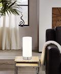 EGLO Tischlampe Damasco 1, Deko Tischleuchte, kleine Nachttischlampe aus Metall und Glas in Silber und Weiß, E27 Fassung