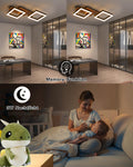 Meloweel LED Deckenlampe Holz dimmbar, Drehbar 350°, Massivholz Schwarz Vintage Deckenleuchte, 28W 40cm 2800lm 3000K-6000K mit Fernbedienung Schlafzimmerlampe, Memory-Funktion, 3W Nachtlicht