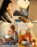 EDISHINE Stehlampe Wohnzimmer, 161cm Bogenlampe mit Verstellem Beigen Leinen-Lampenschirm & Fußschalter, mit E27 LED-Glühbirne, Leselampe Schlafzimmer, Stehleuchte Modern für Kinderzimmer, Schwarz