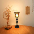 FSLiving Tiffany-Stil Tischlampe Kabellos Warmweißes, Wiederaufladbar Tischleuchte, Dimmbar Nachttischlampe mit Glasschirm und Fernbedienung für Nachttisch Esszimmer Schlafzimmer -TD0928