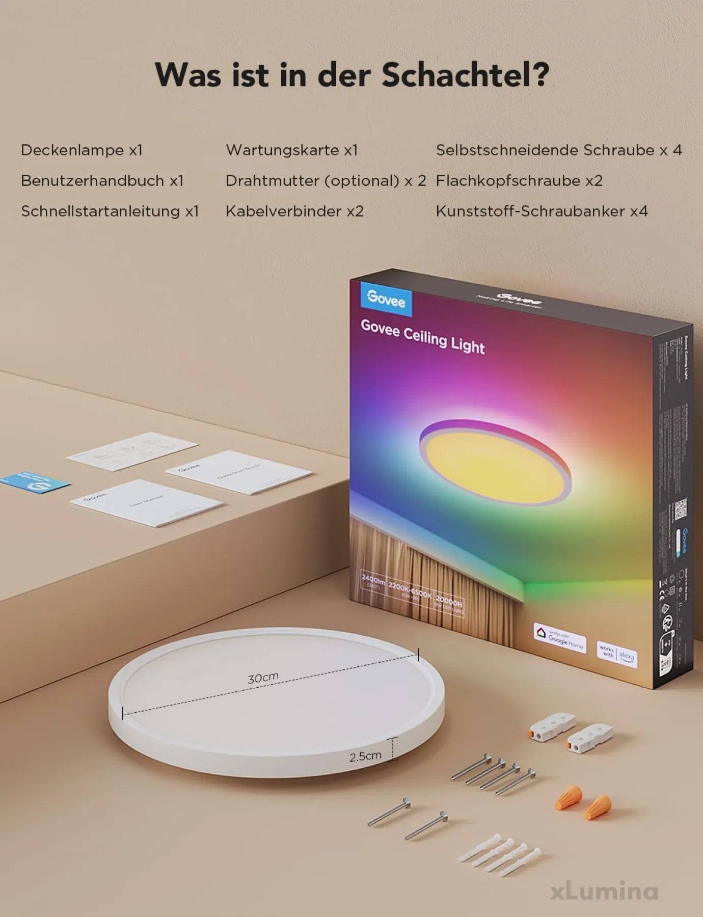 Govee Deckenleuchte RGBIC Smart 24W Ø30cm Led Deckenleuchte dimmbar Deckenlampe Led mit 16 Millionen DIY Farben