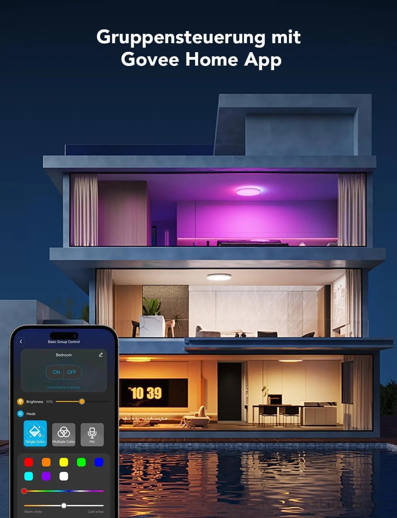 Govee Deckenleuchte RGBIC Smart 24W Ø30cm Led Deckenleuchte dimmbar Deckenlampe Led mit 16 Millionen DIY Farben